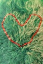 red necklace with heart shape on green hair background Royalty Free Stock Photo