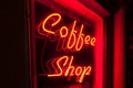 Red Neon Coffee Shop sign left side version closer Royalty Free Stock Photo