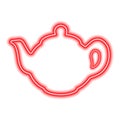 Red neon contour of the teapot. Simple vector illustration on white background. One object Royalty Free Stock Photo