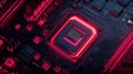 Neon Red Microchip on Circuit Board Royalty Free Stock Photo