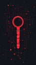 Red neon cyber key with circuit network on a futuristic dark background