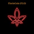 Red neon FlorinCoin FLO cryptocurrency symbol