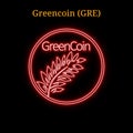 Red neon Greencoin GRE cryptocurrency symbol