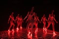 red neon hologram female team dance generative ai