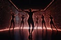 red neon hologram female team dance generative ai