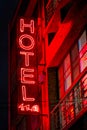 Red neon hotel sign in Taipei Royalty Free Stock Photo