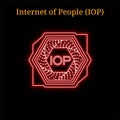 Red neon Internet of People IOP cryptocurrency symbol