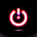 Red Neon lamp, sign, button light, On-Off switch, icon. Start, power symbol for design on black background. Modern fluorescent Royalty Free Stock Photo