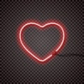 Red neon lamp with wires, heart shape. For your design. . Royalty Free Stock Photo