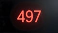Red Neon Number 497 Glowing Brightly on Dark Background Stock Photo for Data, Technology, and Countdown Concepts Royalty Free Stock Photo