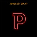 Red neon PeepCoin PCN cryptocurrency symbol