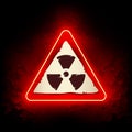 Red Neon Radiation Risk Sign on Grunge Background