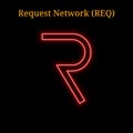 Red neon Request Network (REQ) cryptocurrency symbol