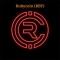 Red neon Rubycoin RBY cryptocurrency symbol Royalty Free Stock Photo