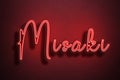 Red Neon Style Text Effect of name Misaki on red background Royalty Free Stock Photo