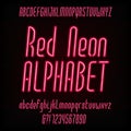 Red neon typeface. Modern oblique alphabet.