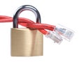 Red network cable on lock Royalty Free Stock Photo