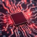 Red Neural Processor on Futuristic Circuit Board Royalty Free Stock Photo