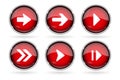 Red Next buttons with chrome frame. Round glass shiny 3d icons with arrows Royalty Free Stock Photo