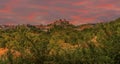 A red night sky over the fortress and aqueduct in Spoleto, Italy Royalty Free Stock Photo