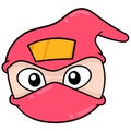 Red ninja head with suspicious face, doodle icon drawing