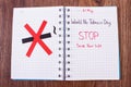 Red no smoking sign, world no tobacco day in notebook