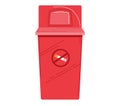 Red no smoking trash bin. Cartoon waste container with cigarette prohibition sign. Public area cleanliness vector Royalty Free Stock Photo