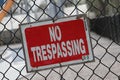 Red No Trespassing Sign On Fence Royalty Free Stock Photo