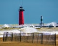 North Pier Lighthouse, Kenosha, Wisconsin, Waves Royalty Free Stock Photo