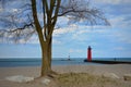 Red North Pier Lighthouse On Lake Michigan In Kenosha, WI