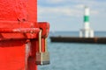 Red North Pier Lighthouse Lock on Lake Michigan in Kenosha, WI Royalty Free Stock Photo