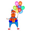 Clown with colorful balloons isolated on white background.