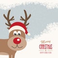 Red nose reindeer santa hat snowy winter background Royalty Free Stock Photo