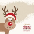 Red nose reindeer santa hat snowy winter background Royalty Free Stock Photo