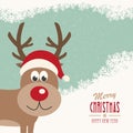 Red nose reindeer santa hat snowy winter background Royalty Free Stock Photo