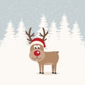 Red nose reindeer santa hat winter background Royalty Free Stock Photo