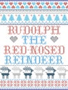 The red-nosed reindeer Scandinavian style pattern inspired by Nordic culture festive winter in cross stitch with heart