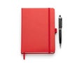 Red notebook and pen isolated on white background Royalty Free Stock Photo