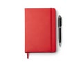 Red notebook and pen isolated on white background Royalty Free Stock Photo
