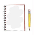 red notebook and yellow pencil hand drawn cute vector art illustration