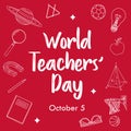 Red Nuance World Teachers` Day Theme Vector Art Royalty Free Stock Photo