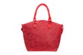 Red, nubuck, leather elegant women bag. Fashionable female handbag, isolated