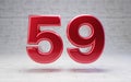 Red number 59. Metallic red color digit isolated on concrete background Royalty Free Stock Photo