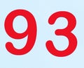 A red number plaque, showing the number ninety-three, 93