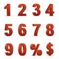 Red numbers and symbols 3D illustrations set Royalty Free Stock Photo