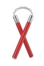 Red nunchaku with chain