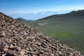 Red oceanic rock overlooks the White Mountains in California, by the Ancient Bristlecone Pine Forest Royalty Free Stock Photo