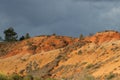 Red ochre lands or ocher marl in Corbieres, France