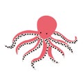 Red octopus cartoon character. Cute octopus flat vector isolated on white background. Aquatic fauna. Octopus icon