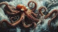 Red Octopus in Dark Ocean Water Royalty Free Stock Photo